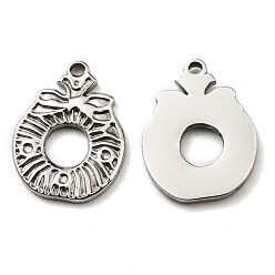 Stainless Steel Color 304 Stainless Steel Pendants, Manual Polishing, Christmas Wreath Charms, Stainless Steel Color, 18x14x2mm, Hole: 1.4mm