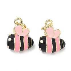 Черный Латунь эмаль прелести, прелести пчел, долговечный, стойки покрытие, без свинца и без кадмия, реальный 18 k позолоченный, чёрные, 13.5x11x6 мм, Перейти кольцо: 5x1 мм, внутренний диаметр: 3.5 мм