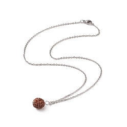 Stainless Steel Color Natural Rudraksha Round Beaded Pendant Necklace, 304 Stainless Steel Jewelry for Women, Stainless Steel Color, 17.76 inch(45.1cm)