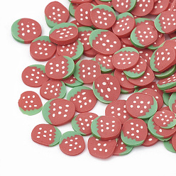 Indian Red Handmade Polymer Clay Nail Art Decoration, Fashion Nail Care, No Hole, Fruit, Strawberry, Indian Red, 4~7x4~6x0.1~3mm