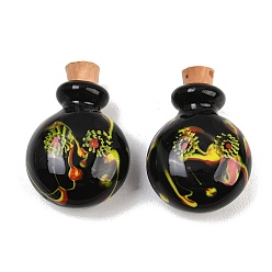 Черный Флаконы для духов ручной работы, изготовленные методом выдувания стекла., круглые, с пробкой, чёрные, 3.1~3.2x2.25x1.4~1.45 см, отверстие : 5 мм