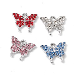 Mixed Color Alloy Rhinestone Pendants, Butterfly Charm, Platinum, Mixed Color, 15x17x2mm, Hole: 2mm