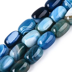 Озёрно--синий Природный агат бисер нитей, окрашенные, баррель, Плут синий, 13~15x9.5~11 мм, отверстие : 1 мм, около 28 шт / нитка, 14.96~15.35 дюйм (38~39 см)