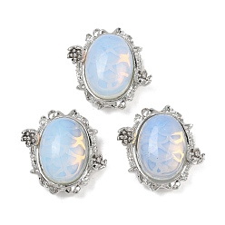 Опал Опалитовый овал с цветочными многорядными звеньями, Латунные коннекторы, платина, стойки покрытие, 23.5x23.5x11 мм, отверстие : 2 мм