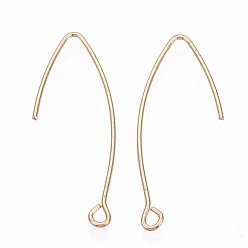 Real 18K Gold Plated Brass Earring Hooks, with Horizontal Loop, Nickel Free, Real 18K Gold Plated, 35mm, Hole: 1.8mm, 20 Gauge, Pin: 0.8mm