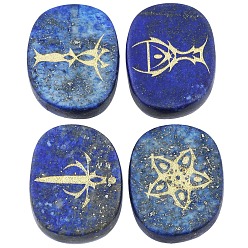 Lapis Lazuli Natural Lapis Lazuli Palm Stone, Reiki Healing Pocket Stone for Anxiety Stress Relief Therapy, Oval with Tarro Pattern, 25x20x7mm, 4pcs/set