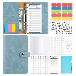 Cadet Blue Budget Binder with Zipper Envelopes, Including Imitation Leather A6 Blank Binders, Colorful Budget Sheet, Zippered Bag, Word Letter Sticke, for Budgeting Financial Planning, Cadet Blue, 190x130x40mm