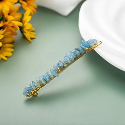 Aquamarine Natural Aquamarine Chip & Metal Hair Bobby Pins, Hair Accessories for Women Girl, 80x6x6mm