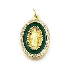 Темно-Зеленый Латунные микро проложить кубического циркония подвески, с эмалью, овал с амулетами святого Бенедикта, стойки покрытие, прочное покрытие, без кадмия и без свинца, с целью перехода в кольце, темно-зеленый, 20x14x2 мм, отверстие : 3 мм