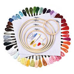 Mixed Color DIY Cross Stitch Counted Kits, including Threads, Bamboo Embroidery Hoop, Aida Cloth, Threader, Scissor, Blunt Needle, Seam Ripper, Thread Winding Board, Thimble, Mixed Color, 74pcs/set