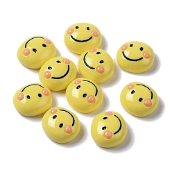 Yellow Opaque Resin Decoden Cabochons, Smiling Face, Yellow, 13x14.5x6.5mm