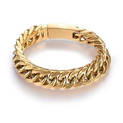 Golden 304 Stainless Steel Curb Chains Bracelets, with Box Clasps, Faceted, Golden, 9-1/2 inch(24cm)