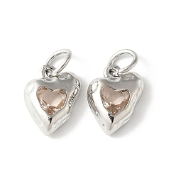 Персиковый Слойка Латунные микро проложить кубического циркония подвески, сердце прелести, стойки покрытие, прочное покрытие, без кадмия и без свинца, с целью перехода в кольце, розовые, 12.5x10.5x3.5 мм, отверстие : 4.5 мм