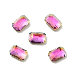 Vitrail Rose K9 Glass Rhinestone Cabochons, Flat Back & Back Plated, Faceted, Octagon Rectangle, Vitrail Rose, 6x4x2mm