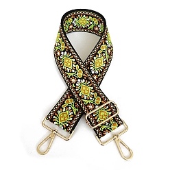 Green Yellow Polyester Jacquard Flower Bag Straps, with Golden Plated Alloy Swivel Clasps, Green Yellow, 80~130x5cm