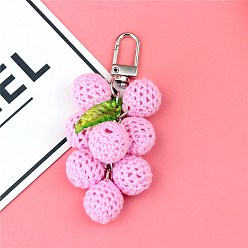 Pearl Pink Cotton Crochet Grape Pendant Decorations, with Alloy Swivel Clasps, Pearl Pink, 9cm