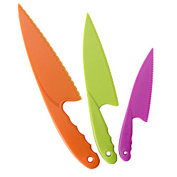 Mixed Color Plastic Cake Knife, with Handle, Kitchen Baking Tool, Mixed Color, 180~285x35~55mm, 3pcs/set