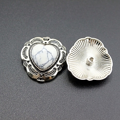 Белый Легированные Пуговицы, с синтетическими бирюзовый, сердце, античное серебро, белые, 29x30 мм