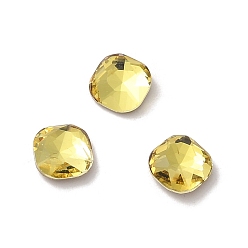 Citrine Glass Rhinestone Cabochons, Point Back & Back Plated, Faceted, Square, Citrine, 5x5x2mm