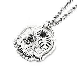 Leaf Skull Rhinestone Pendant Necklaces with Rolo Chains, Alloy Jewelry for Men Women, Leaf, 27.17 inch(69cm)