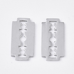 Stainless Steel Color 201 Stainless Steel Filigree Joiners, Smooth Surface, Razor Blade Shape, Stainless Steel Color, 18x9.5x1mm
