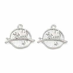 Платина Рамадан и Ид Мубарак, латунные подвески с микропаве из прозрачного кубического циркония, плоский круг с подвесками в виде кошек, платина, 14x16.5x2 мм, отверстие : 1.5 мм