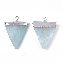 Amazonite Electroplate Natural Amazonite Pendants, with Iron Findings, Triangle, Platinum, 30~34x23x5~5.5mm, Hole: 1.6mm