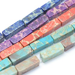 Mixed Color Natural Imperial Jasper Beads Strands, Dyed, Rectangle, Mixed Color, 13.5~14x4~4.5x4~4.5mm, Hole: 1mm, about 28pcs/strand, 15.15 inch(38.5cm)