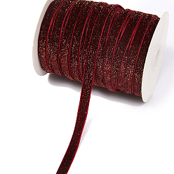 Brown Single Face Velvet Ribbons with Glitter Powder, Garment Accessories, Brown, 3/8 inch(10mm), 100 yards/roll