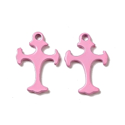 Pearl Pink Spray Painted 201 Stainless Steel Charms, Cross Charms, Pearl Pink, 14x9.5x1mm, Hole: 1.2mm