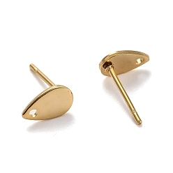 Real 24K Gold Plated 304 Stainless Steel Stud Earring Findings, with Flat Plate, Teardrop, Real 24k Gold Plated, 8x5x0.9mm, Hole: 1.2mm, Pin: 0.8mm
