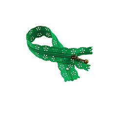 Green Nylon Zipper, with Antique Bronze Iron Findings, Hollow Flower Pattern, Garment Accessories, Green, 20cm