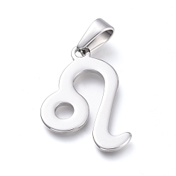 Leo 304 Stainless Steel Pendants, Constellation/Zodiac Sign, Stainless Steel Color, Leo, 31x25x1.5mm, Hole: 10x4mm