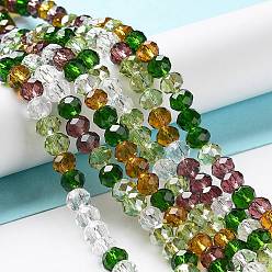Olive Drab Glass Beads Strands, Faceted, Rondelle, Olive Drab, 4x3mm, Hole: 0.4mm, about 123~127pcs/strand, 15.75~16.5 inch(40~42cm)