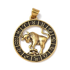 Телец Латунные подвески, стойки покрытие, плоские круглые с созвездием, без свинца и без кадмия, долговечный, Телец, 26x23.5x1.5 мм, отверстие : 3.8x3.4 мм