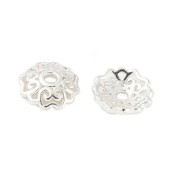 Посеребрённый Шапочки и конусы для бусин, латунные, цветок, 925 серебро покрытием, 8.5x8.5x2.5 мм, отверстие : 1.6 мм