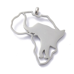 Stainless Steel Color Non-Tarnish 304 Stainless Steel Pendants, Africa Map with Elephant Pattern, Stainless Steel Color, 27.5x25x1.3mm, Hole: 2mm
