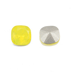 Citrine K9 Glass Rhinestone Cabochons, Pointed Back & Back Plated, Faceted, Square, Citrine, 8x8x4.5mm
