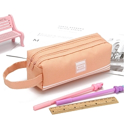 Light Salmon Large-capacity Cloth Multi-function Pen & Pencil Zipper Bags with Handle, Desktop Stationery Organizer, Light Salmon, 200x75x75mm