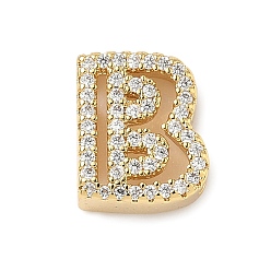 Letter B Латунные микро-паве прозрачные кубические цирконии начальные многорядные звенья, реальный 18 k позолоченный, без кадмия и без свинца, долговечный, стойки покрытие, В письме, 10~11.5x7~12.5x4~4.5 мм, отверстие : 1.5~1.8x1.8~4 мм