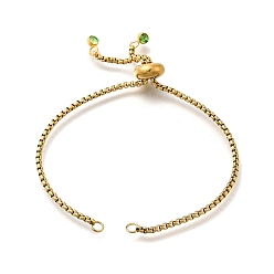 Перидот Регулируемые 304 браслеты-слайдеры из нержавеющей стали / изготовление браслетов боло, с цепочками и стразами, золотые, перидот, 9-1/8 дюйм (23.2 см), 2 мм