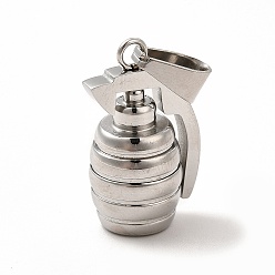 Stainless Steel Color 304 Stainless Steel Pendants, Grenade Charms, Stainless Steel Color, 25x14x12mm, Hole: 9x4mm