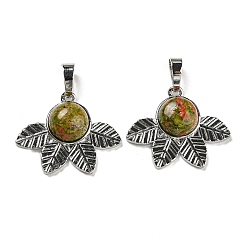 Унакит Природные подвески Unakite, стойки покрытие латунь лист прелести, платина, без кадмия и без свинца, 22x27x7 мм, отверстие : 8x5 мм