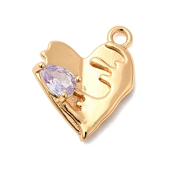 Фиолетовый Латунные микро проложить кубического циркония подвески, сердце, реальный 18 k позолоченный, фиолетовые, 17.5x15x4 мм, отверстие : 1.8 мм