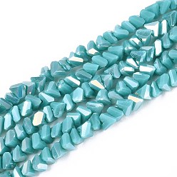 Темно-бирюзовый Гальванические непрозрачные стеклянные бусины, треугольные, с покрытием AB цвета, граненые, темные бирюзовый, 3~3.5x4~4.5x4~4.5 мм, отверстие : 0.8 мм, около 121~131 шт / нитка, 14.37~15.35 дюйм (36.5~39 см)