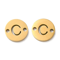 Letter C Ion Plating(IP) 304 Stainless Steel Connector Charms, Flat Round with Letter, Golden, Letter C, 9x1~1.5mm, Hole: 1~1.4mm