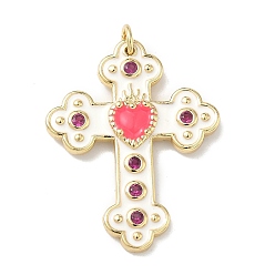 Белый Латунные микро проложить кубического циркония подвески, с эмалью, крест прелести, долговечный, без кадмия и без свинца, стойки покрытие, реальный 18 k позолоченный, белые, 31.5x25x3 мм, Перейти кольцо: 5x1 мм, внутренний диаметр: 3 мм