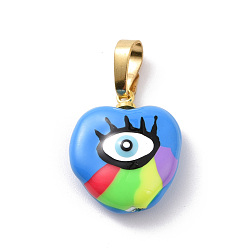 Озёрно--синий Латунь эмаль подвески, золотые, сердце с сглаза, Плут синий, 17x14.5x5 мм, отверстие : 6.3x3.7 мм