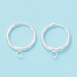 Silver 201 Stainless Steel Huggie Hoop Earring Findings, with Horizontal Loop and 316 Surgical Stainless Steel Pin, Silver, 22x18x3mm, Hole: 2.5mm, Pin: 1mm