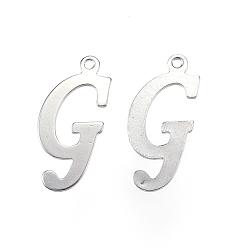 Edelstahl Farbe Anlaufgeschützt 304 Buchstabenanhänger aus Edelstahl, letter.g, Edelstahl Farbe, 18x8x0.8 mm, Bohrung: 1 mm